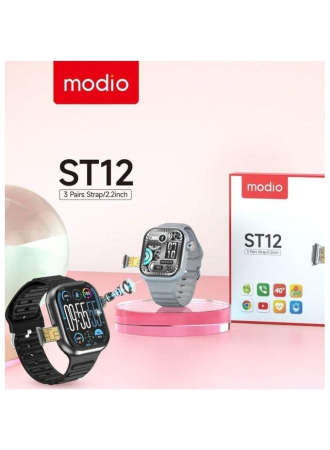 موديو ساعة موديو اس تى 12 الذكية بشاشة عرض كاملة الوضوح مقاس 2.2 بوصة و3 أحزمة قابلة للتبديل - Image 4